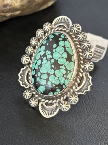 Native American Navajo Blue Spiderweb Turquoise Ring | Sterling Silver | Sz 9 | 01640