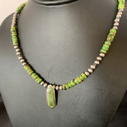 Navajo Green Gaspeite Turquoise Inlay Pendant | Sterling Silver | Authentic Native American Handmade | 13270