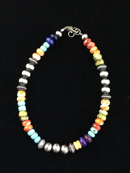 Native American Multi-Color Turquoise Necklace & Bracelet Set | Sterling Silver | 22" | Navajo Handmade | 10039 - Masha USA