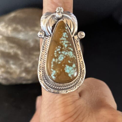 Navajo Blue Turquoise #8 Rings | Sterling Silver | Sz 9.5 | Authentic Native American Handmade | 14287