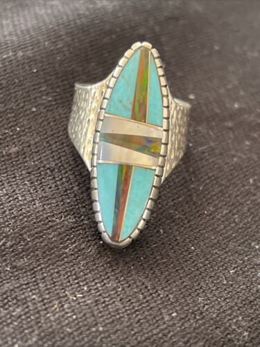 Navajo Multi-Color Opal & Turquoise Inlay Ring | Sterling Silver | Sz 7 | Authentic Native American Handmade | 1580