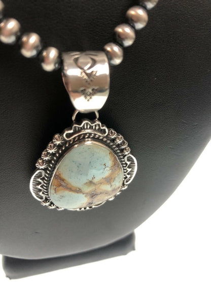 Navajo Royston Turquoise Pendant Necklace | Sterling Silver | Authentic Native American Handmade | 11295