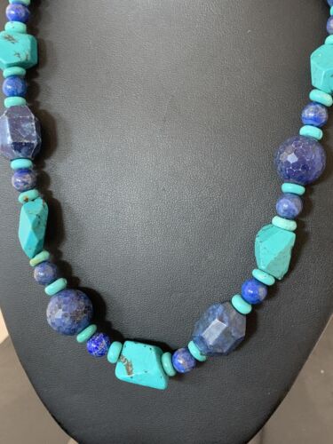 Native American Navajo Lapis & Turquoise Necklace | Sterling Silver | 21" | 00256