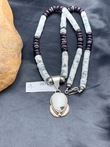 Navajo Purple Sugilite Howlite Bead Necklace | Sterling Silver | 22" | Authentic Native American Handmade | 2870