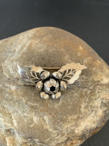 Vintage Navajo Sterling Silver Flower Leaf Pin Brooch | 1.65" | Authentic Native American Handmade | 1460