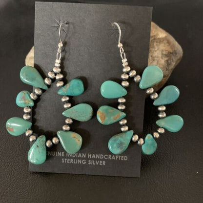 Navajo Green Cluster Turquoise Bead Earrings | Sterling Silver | Authentic Native American Handmade | 13326