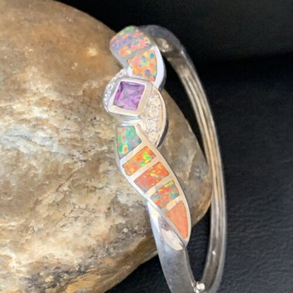 Southwestern Navajo Orange Opal Amethyst Bracelet | Sterling Silver | 7" | Authentic Native American Handmade | 13125