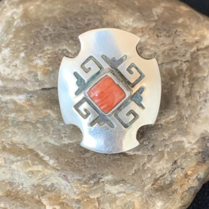 Native American Orange Spiny Oyster Navajo Ring | Sterling Silver | Sz 8 | 13717