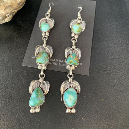 Navajo Sonoran Gold Turquoise Earrings | Sterling Silver | 3 Dangle | Authentic Native American Handmade | 13924