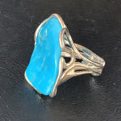 Navajo Blue Kingman Turquoise Ring | Sterling Silver Adjustable Wire | Sz 8 | 13539