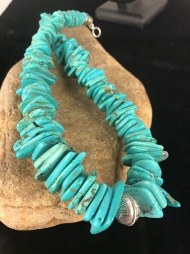 Navajo Pearls Sterling Silver Turquoise Nugget Necklace | Authentic Native American | 20" | Graduated
