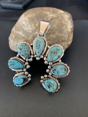 Navajo Spiderweb Turquoise Pendant | Authentic Native American Sterling Silver | Naja | 02224
