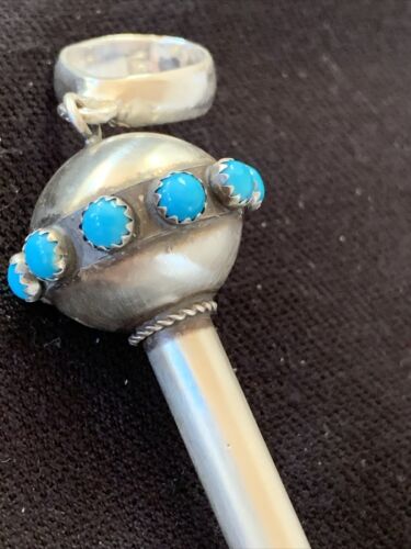 Navajo Blue Turquoise Naja Pendant | Sterling Silver | Authentic Native American Handmade | 01155