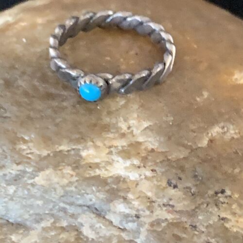 Navajo Blue Turquoise Old Pawn Ring | Sterling Silver | Sz 2.5 | Authentic Native American Handmade | 13175