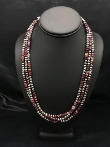 Navajo Purple Spiny Oyster Necklace | Sterling Silver | 22" | Authentic Native American Handmade | 14026
