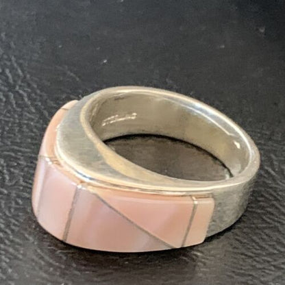Navajo Pink Mother of Pearl Inlay Band Ring | Sz 8 | Authentic Native American Handmade | 12413
