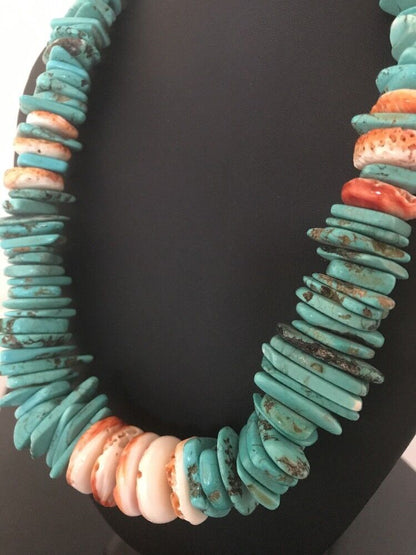 Turquoise & Spiny Oyster Nugget Necklace | Navajo Sterling Silver | Authentic Native American | 21" | 3325
