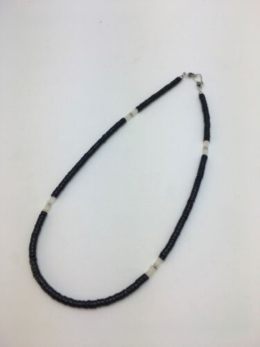 Southwestern Men's Necklace | White Mother of Pearl Heishi & Black Onyx | Sterling Silver | 19" | 8901