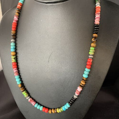 Multi-Color Turquoise Necklace | Sterling Silver | 20" | Authentic Native American Handmade | 13557