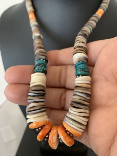 Authentic Native American Navajo Multi-Color Shell Necklace | Sterling Silver | Graduated 20" | 00926