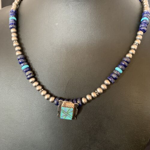 Navajo Men's Blue Lapis Turquoise Opal Inlay Pendant Necklace | Sterling Silver | 22" | 13358