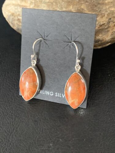 Native American Orange Apple Coral Dangle Drop Earrings | Sterling Silver | 1" | 14096