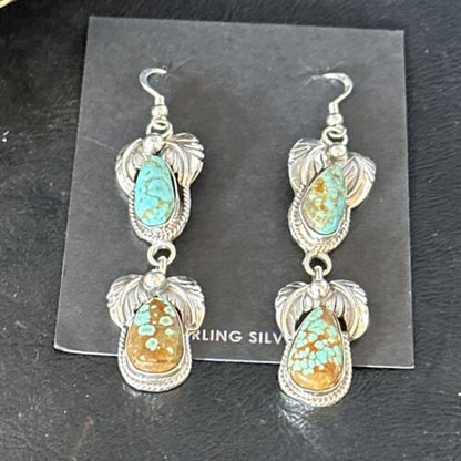 Navajo Blue #8 Turquoise Dangle Earrings | Sterling Silver | Authentic Native American Handmade | 14343