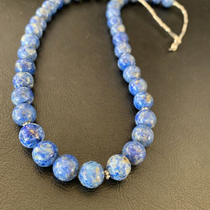 Native American Blue Denim Lapis Bead Necklace | Sterling Silver Heishi | 20" | 11835