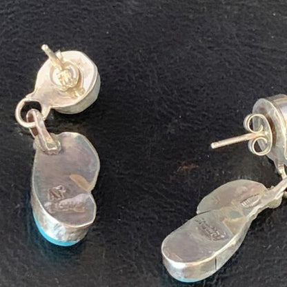 Navajo Sterling Silver Dangle Leaf Earrings | Purple Sugilite & Blue Turquoise | 13443