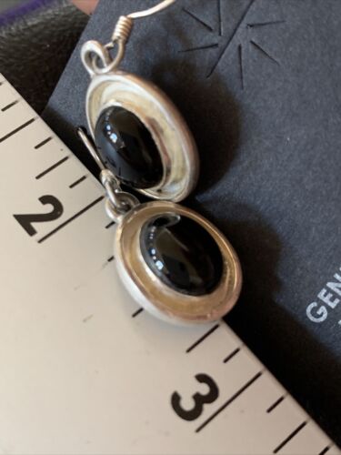 Native American Navajo Black Onyx Dangle Earrings | Sterling Silver | 0.5" | 12646