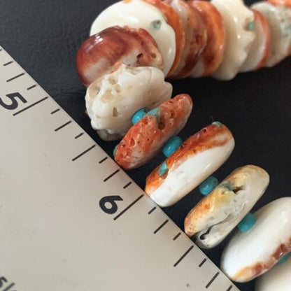 Navajo Turquoise & Red Spiny Oyster Necklace | Sterling Silver | Authentic Native American | 24" | 12734