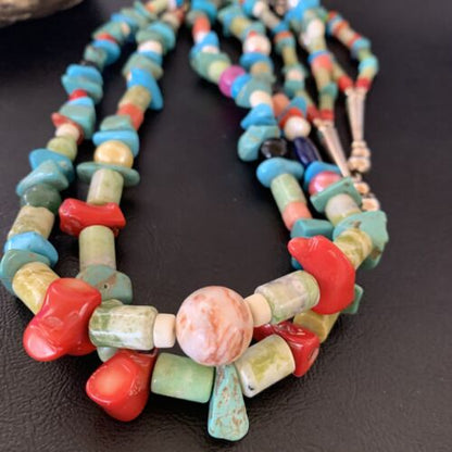 Southwestern American Santo Domingo Turquoise Coral Bead Necklace | 28" | Authentic Native American Handmade | 11987