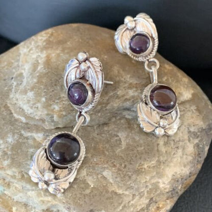 Native American Navajo Purple Sugilite Dangle Earrings | Sterling Silver | Handmade | 1592