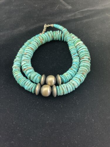 Navajo Graduated Turquoise Necklace | Sterling Silver | Authentic Native American | 18" | 1725