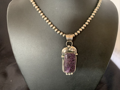 Native American Sterling Silver Navajo Pearl Purple Sugilite Pendant | Authentic Handmade | 12444