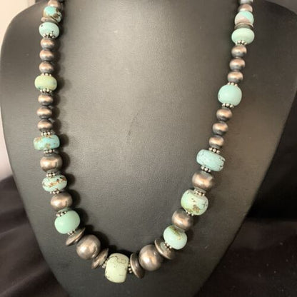 Dry Creek Turquoise Navajo Pearls Beaded Necklace | Sterling Silver | 21" | Authentic Native American Handmade | 14102 - Masha USA