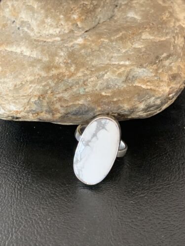 Navajo White Howlite Ring | Sterling Silver | Sz 8.5 | Authentic Native American Handmade | 11611
