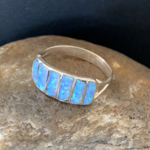 Navajo Blue Opal Inlay Band Ring | Sz 8.5 | Authentic Native American Handmade | 12417