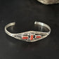 Native American Navajo Red Coral Cuff Bracelet | Sterling Silver | Authentic Handmade | 14592