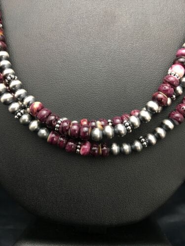 Navajo Purple Spiny Oyster Necklace | Sterling Silver | 22" | Authentic Native American Handmade | 14026