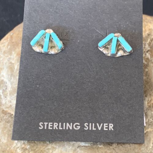 Zuni Handmade Kingman Turquoise Needle Point Stud Earrings | Sterling Silver | 13026