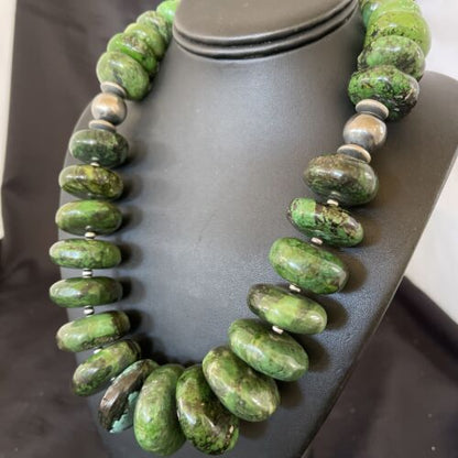 Navajo Chunky Graduated Green Turquoise Necklace | Sterling Silver | Authentic Native American | 21" | 11349
