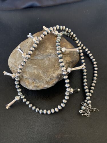 Navajo Pearl Necklace | 6mm Sterling Silver Beads | 24" | Authentic Native American Handmade | 12266