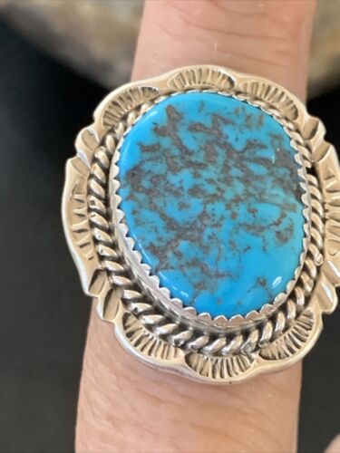 Southwestern Navajo Blue Kingman Turquoise Ring | Sterling Silver | Sz 8 | 12210