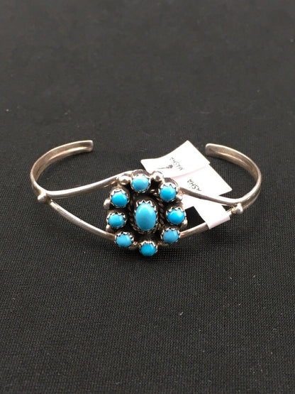 Navajo Blue Turquoise Cluster Bracelet | Sterling Silver | Authentic Native American Handmade | 4" | 4462