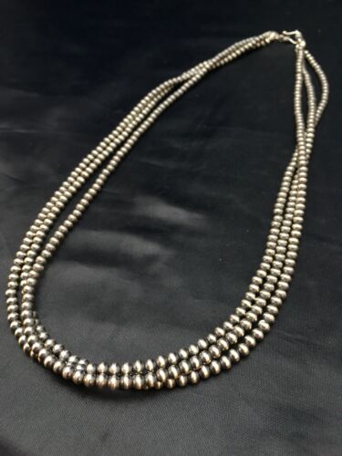 Native American Sterling Silver Navajo Pearls Necklace | 4mm | 21" | 3 Strand | 8973