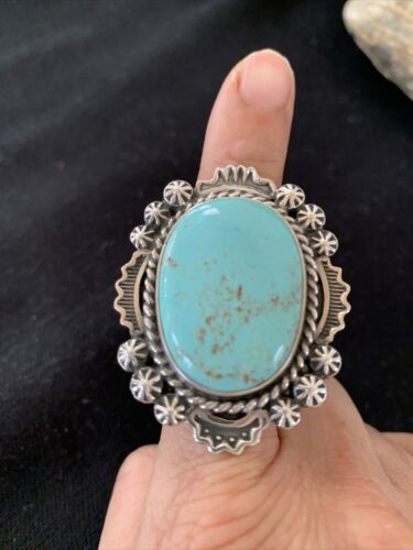 Southwestern Navajo Blue Kingman Turquoise Ring | Sterling Silver | Sz 9 | 01643