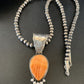 Navajo Orange Spiny Oyster Pendant Necklace | Sterling Silver | Authentic Native American Handmade | 13075