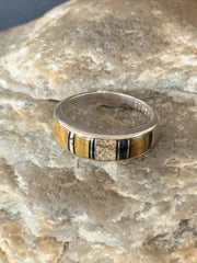 Navajo Black Onyx Coffee Tiger's Eye Inlay Ring | Sterling Silver | Sz 6.5 | 10794