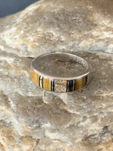 Navajo Black Onyx Coffee Tiger's Eye Inlay Ring | Sterling Silver | Sz 6.5 | 10794